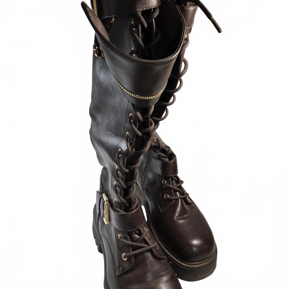 Dream Pairs Black Lace-Up Combat Moto Boots with Side Pocket - Picture 12 of 16